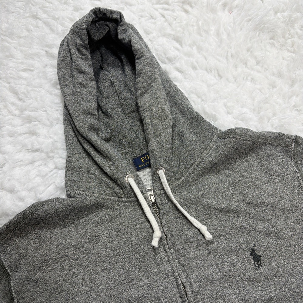 Polo Ralph Lauren Hoodie Sweatshirt Mens Medium Gray Full Zip Fleece Pony Logo